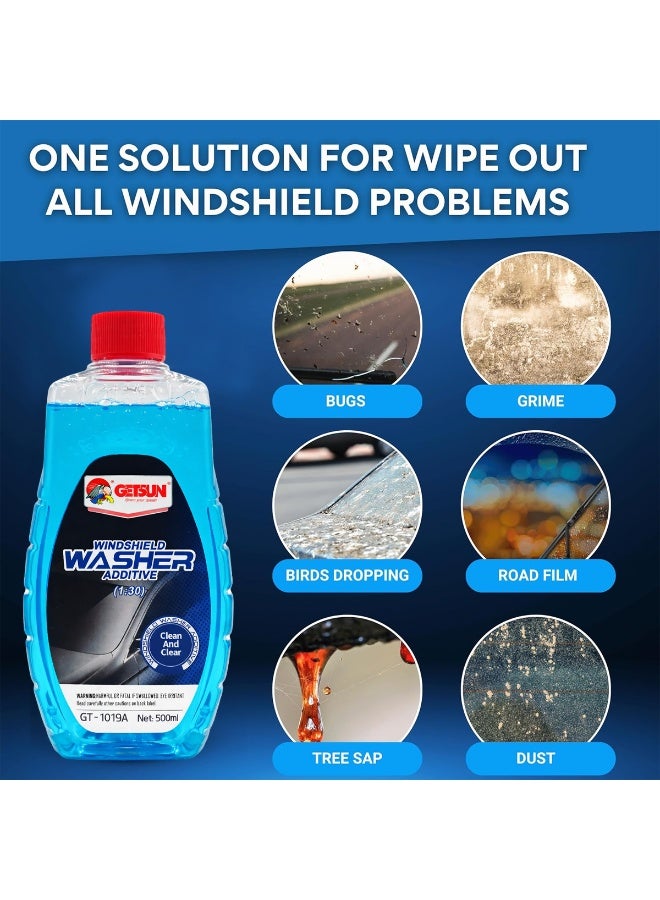 GETSUN Windshield Washer Fluid Additive Concentrate 500ml, Streak-Free Glass Cleaner, Bug & Grime Remover, Wiper Lubrication Formula, All-Season Windshield Cleaner with Freeze Protection - GT-1019A - Image 3